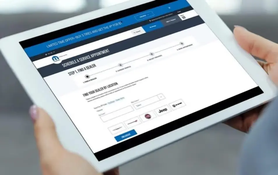 Tablet showing Mopar website.