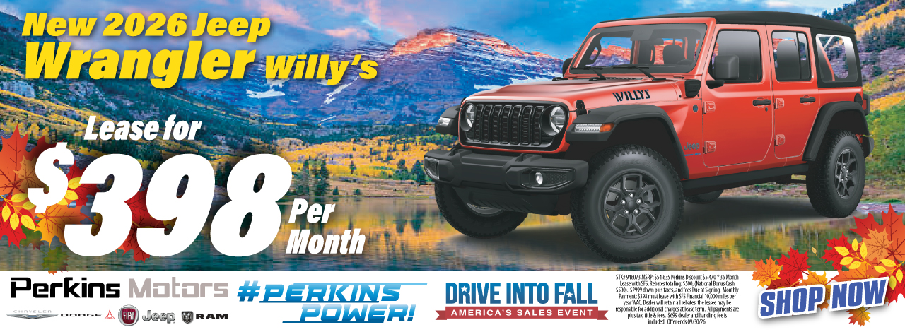New 2026 Jeep Wrangler Willys Lease for $398